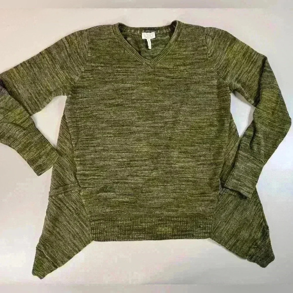 LOGO by Lori Goldstein Melange Cotton Cashmere Sweater Green A282340 QVC Medium - Picture 1 of 11
